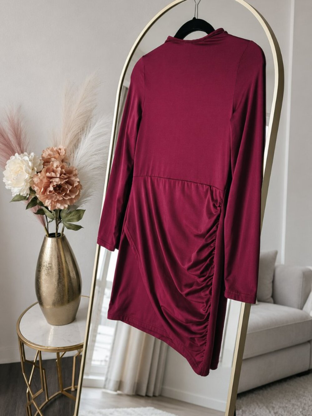 Burgundy Ruched Bodycon Mini Dress - Picture 3 of 3